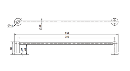 Mirage Single Towel Rail 750mm in Australia – Polished Brass