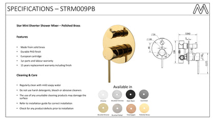 Star Mini Diverter Shower Mixer Polished Brass